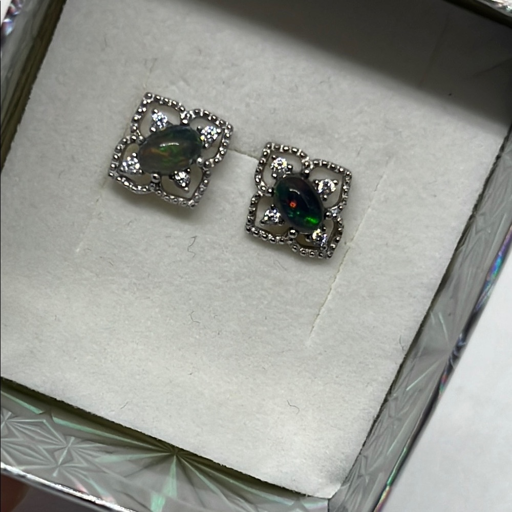 Elegant Silver and Black Opal Earrings